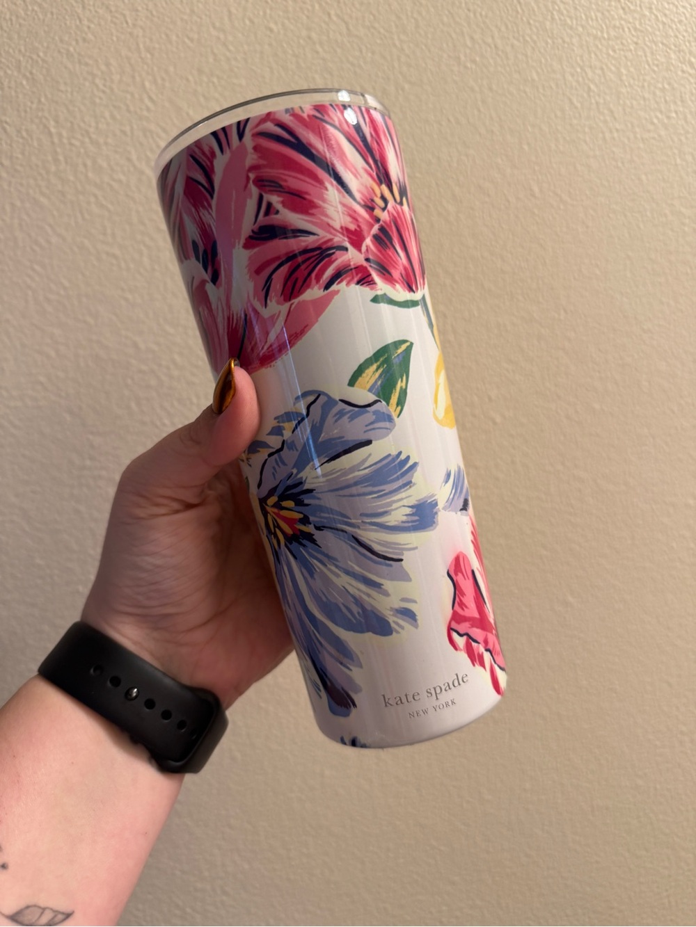 kate spade Floral Travel Tumbler in White, Pink & Blue